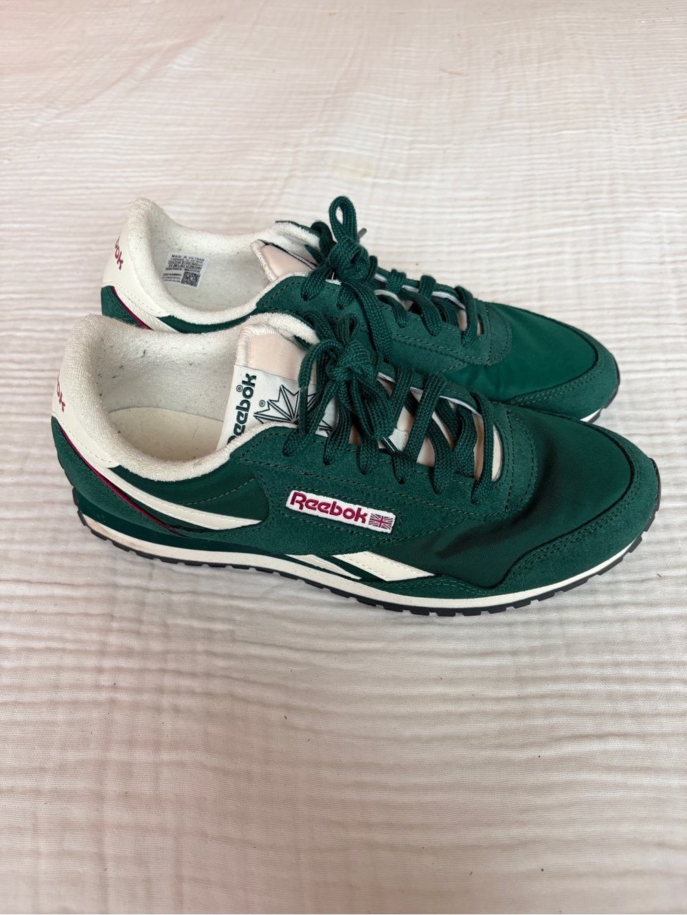 Reebok Green and Cream Retro Runner Sneakers